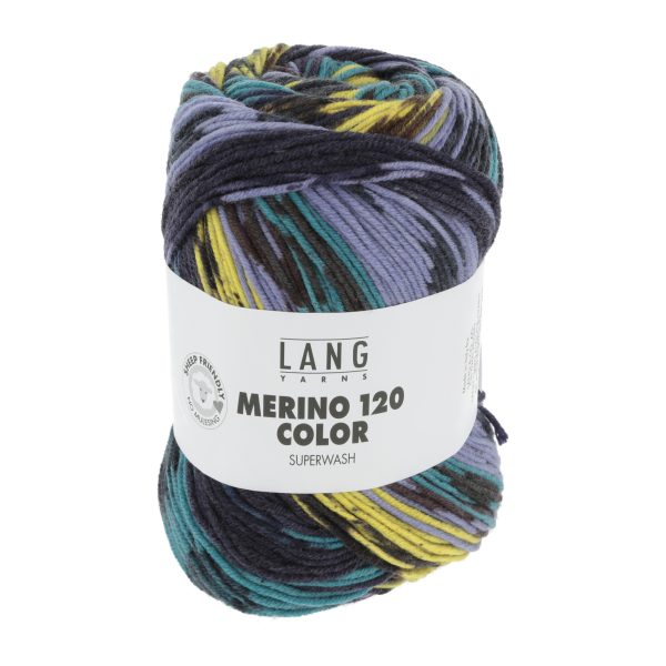 Merino 120 Color 0001 violett/gelb/braun/aqua – Bild 2