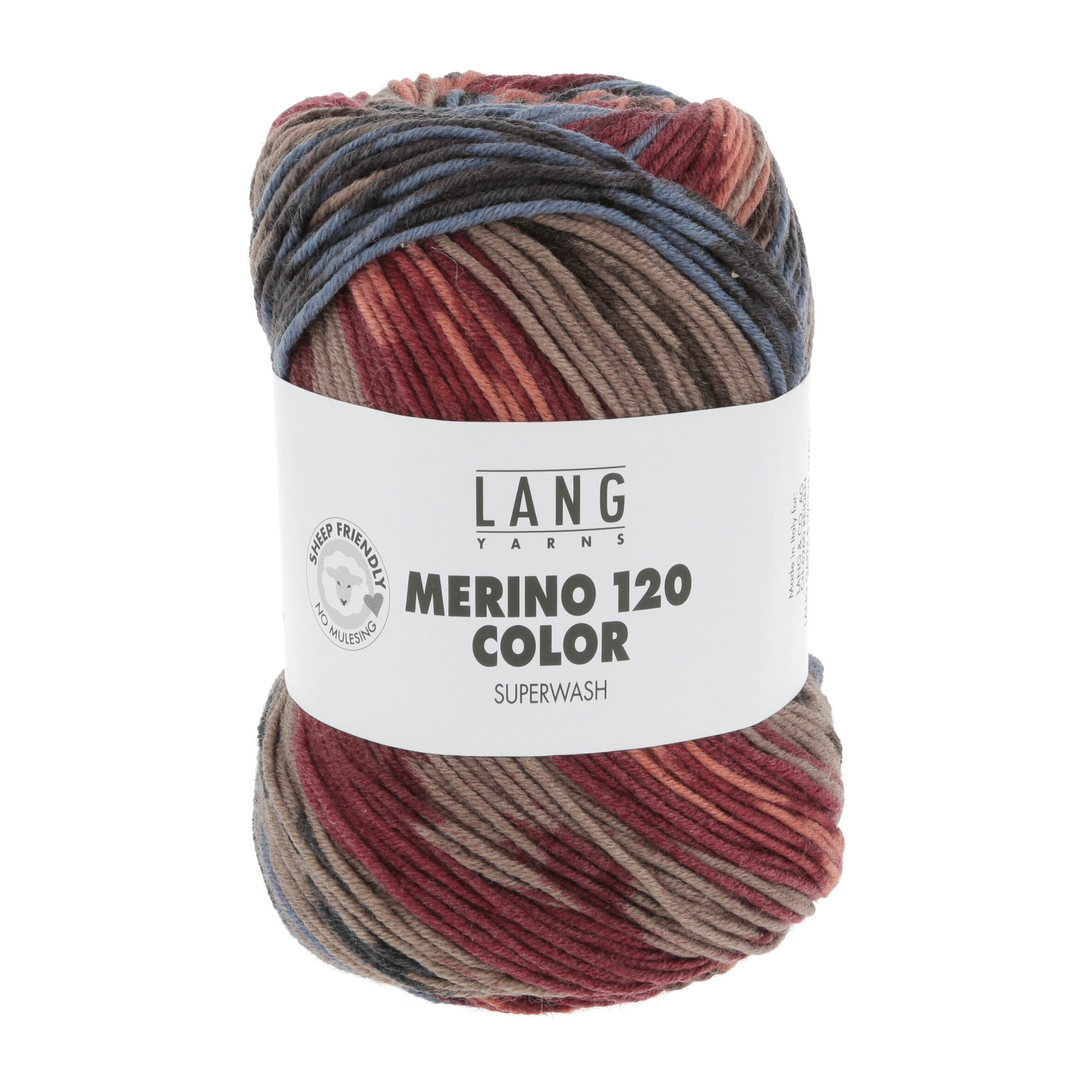 Merino 120 Color 0002 blau/weinrot/braun/lachs – Bild 2