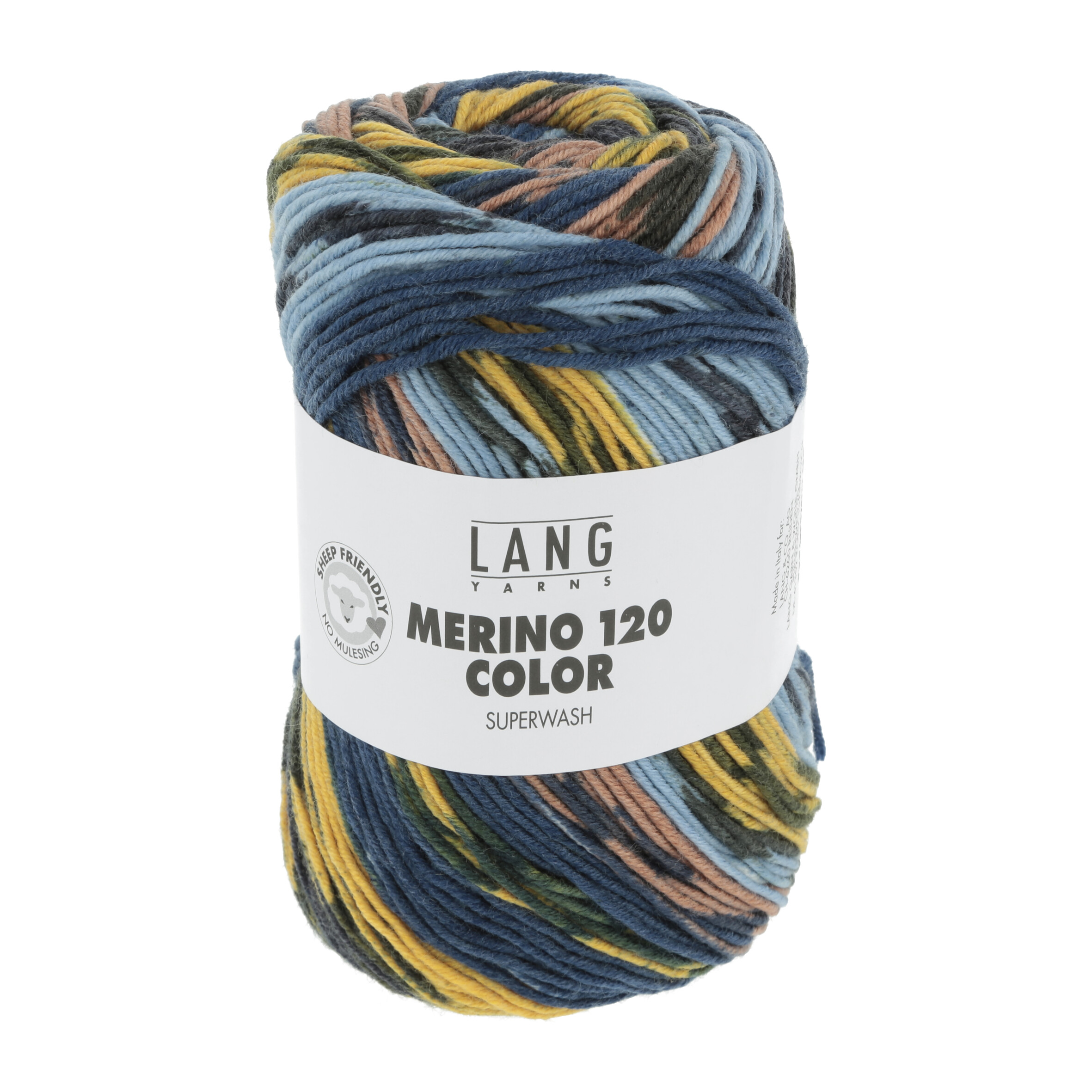 Merino 120 Color 0006 hellblau/gelb/braun/dunkelblau – Bild 2